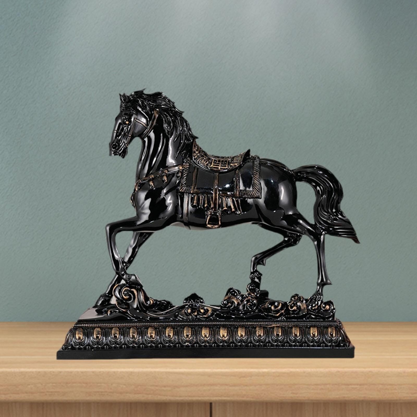 Statue de cheval en résine noire faite à la main sculpture luxe salon