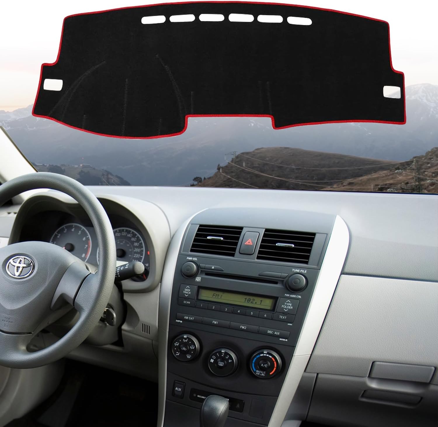 Dashboard Dash Cover Mat for Toyota Corolla 2007 2008 2009 2010 2011 2012 2013 Polyester Custom Fit Toyota Corolla Accessories Dash Cover Red Trim (Corolla 2007-2013, Black-Red)