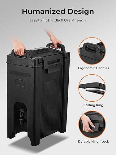 Miniatura 4 de Dispensador aislado de bebidas de 5 galones, material de grado alimenticio, contenedor de bebidas frías y calientes con grifo, asas, dispensador de