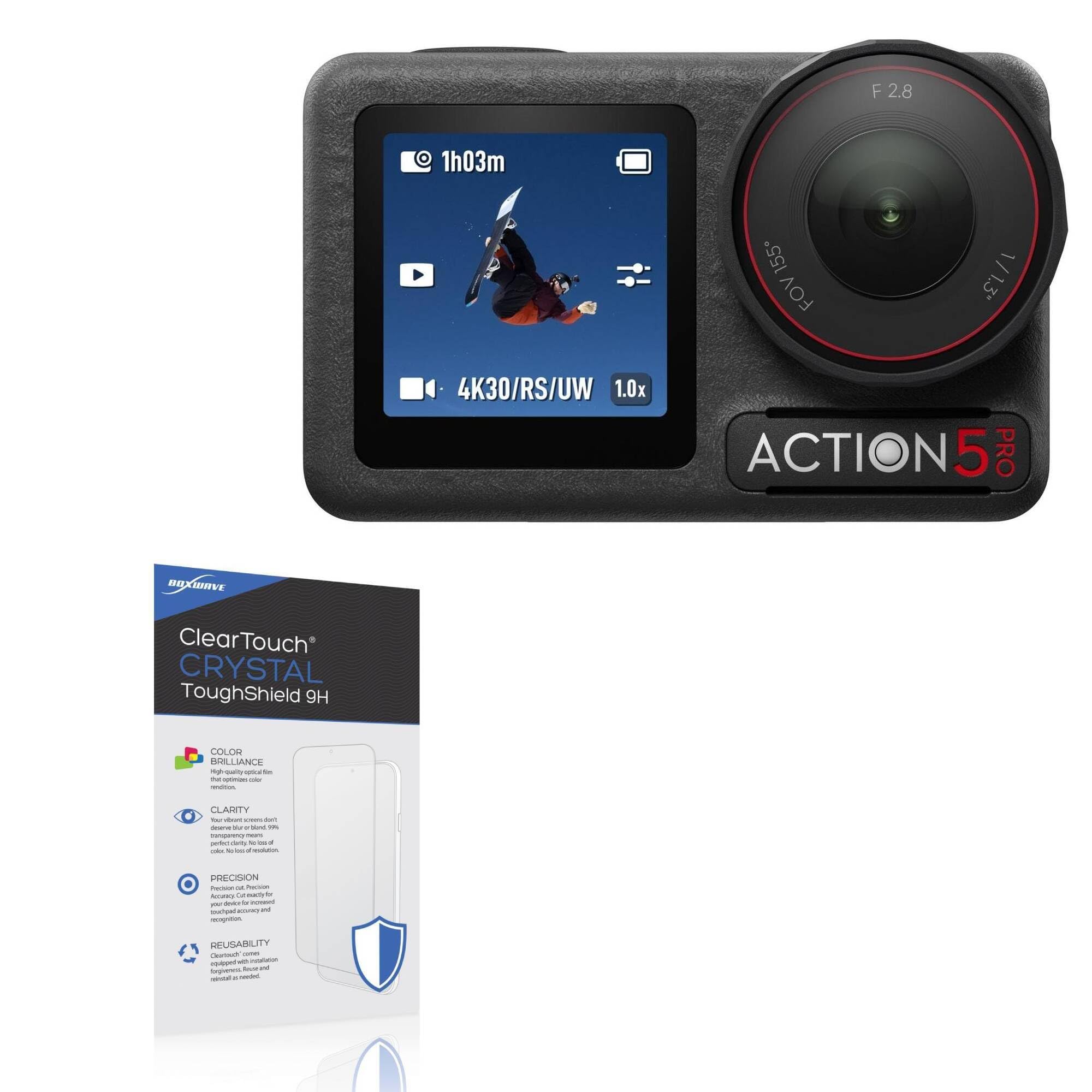 BoxWave Screen Protector Compatible with DJI Osmo Action 5 Pro - ClearTouch Crystal ToughShield 9H (2-Pack), Clear 9H Tough Flexible Film Screen Protector