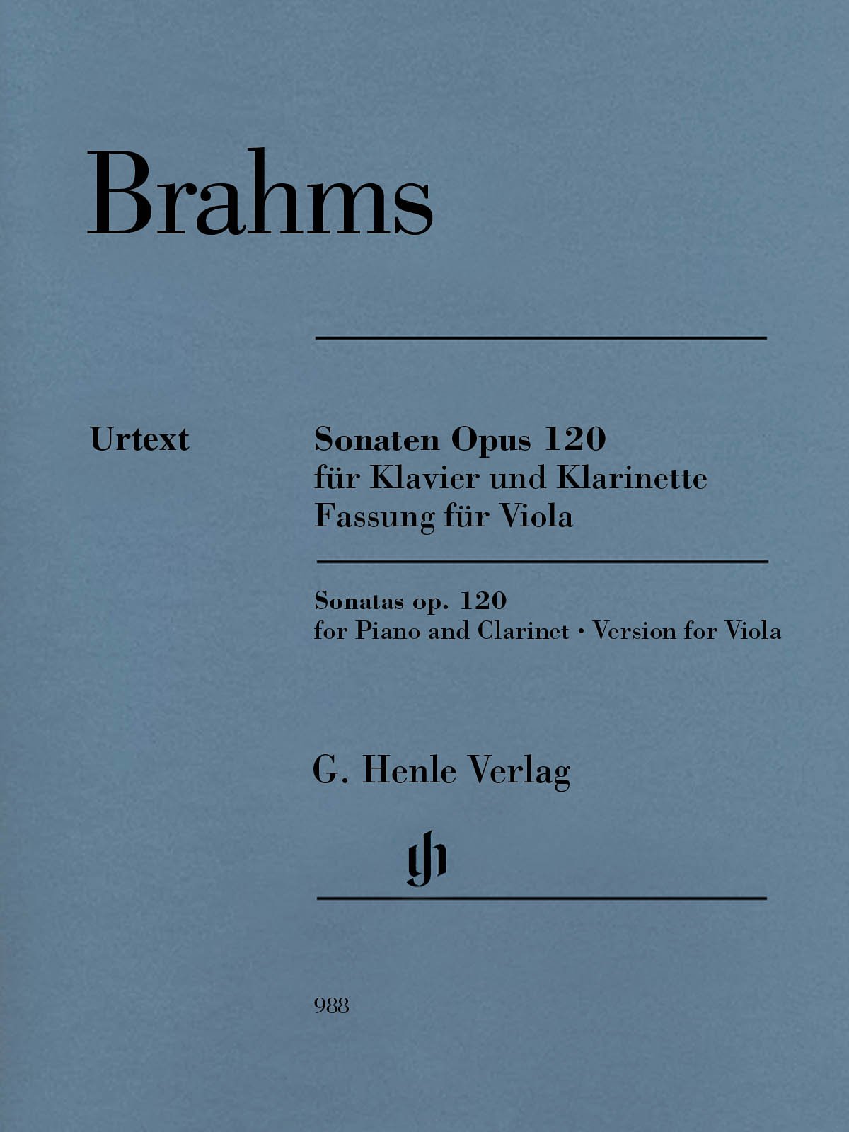 Sonatas for Piano and Clarinet, op.120 - Edition for Viola - revised edition, with marked and unmarked string part - viola & piano - (HN 988): Fassung für Viola