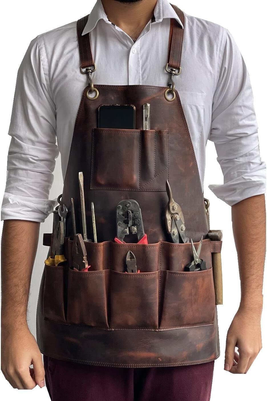 Leather Hubb 12 Pocket Leather Tool Work Apron Woodworking