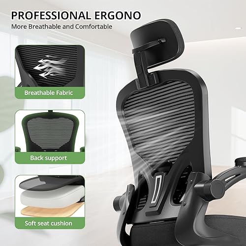 Miniatura 6 de Silla de oficina ergonómica, capacidad de 330 libras, silla de computadora con respaldo alto para largas horas, cómoda, silla ejecutiva giratoria