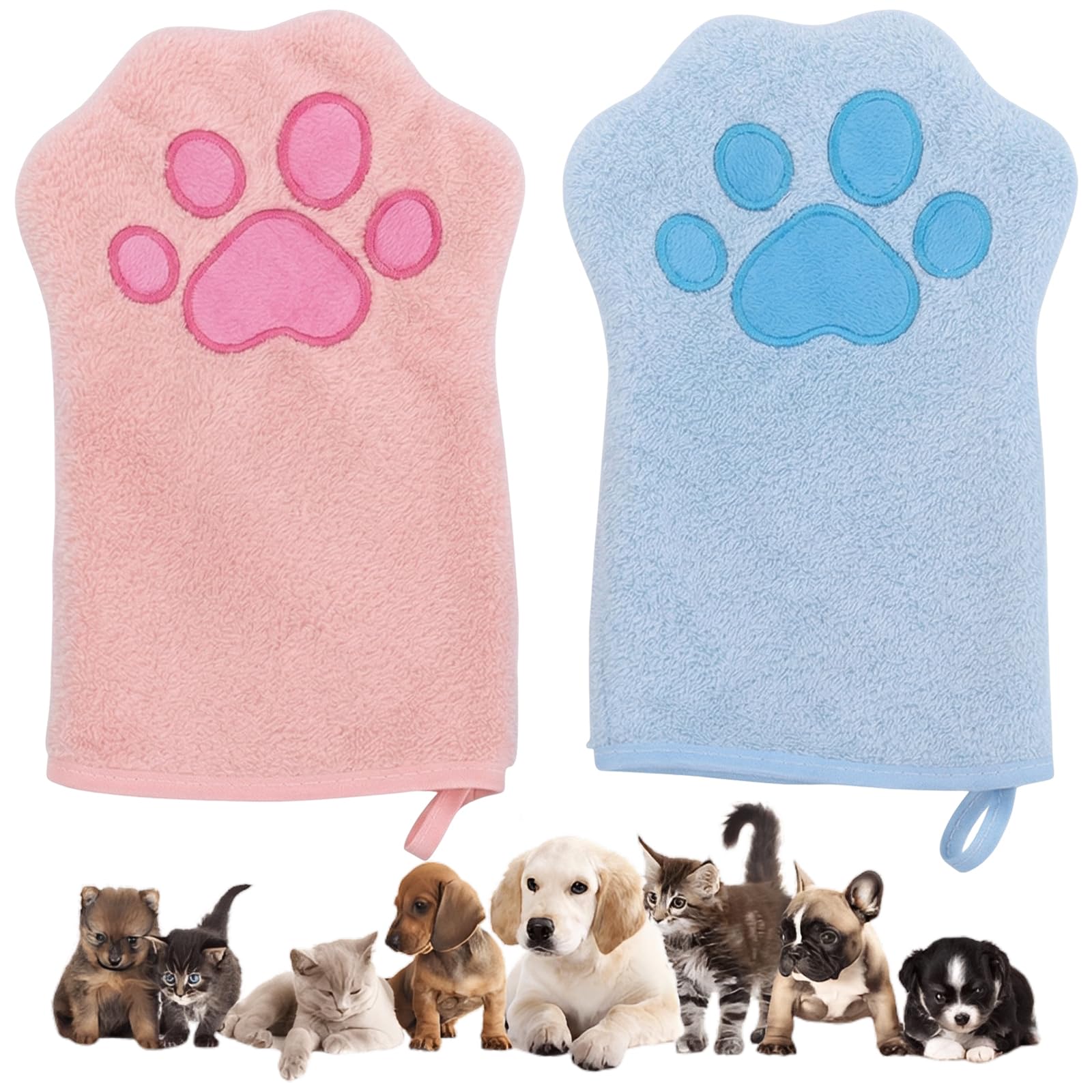 Asciugamano per Cani e Gatti [Set da 2] in Microfibra Super Assorbente, Telo da Bagno per Animali Domestici ad Asciugatura Rapida, Panno Morbido per Cuccioli e Zampe Sporche, Blu e Rosa
