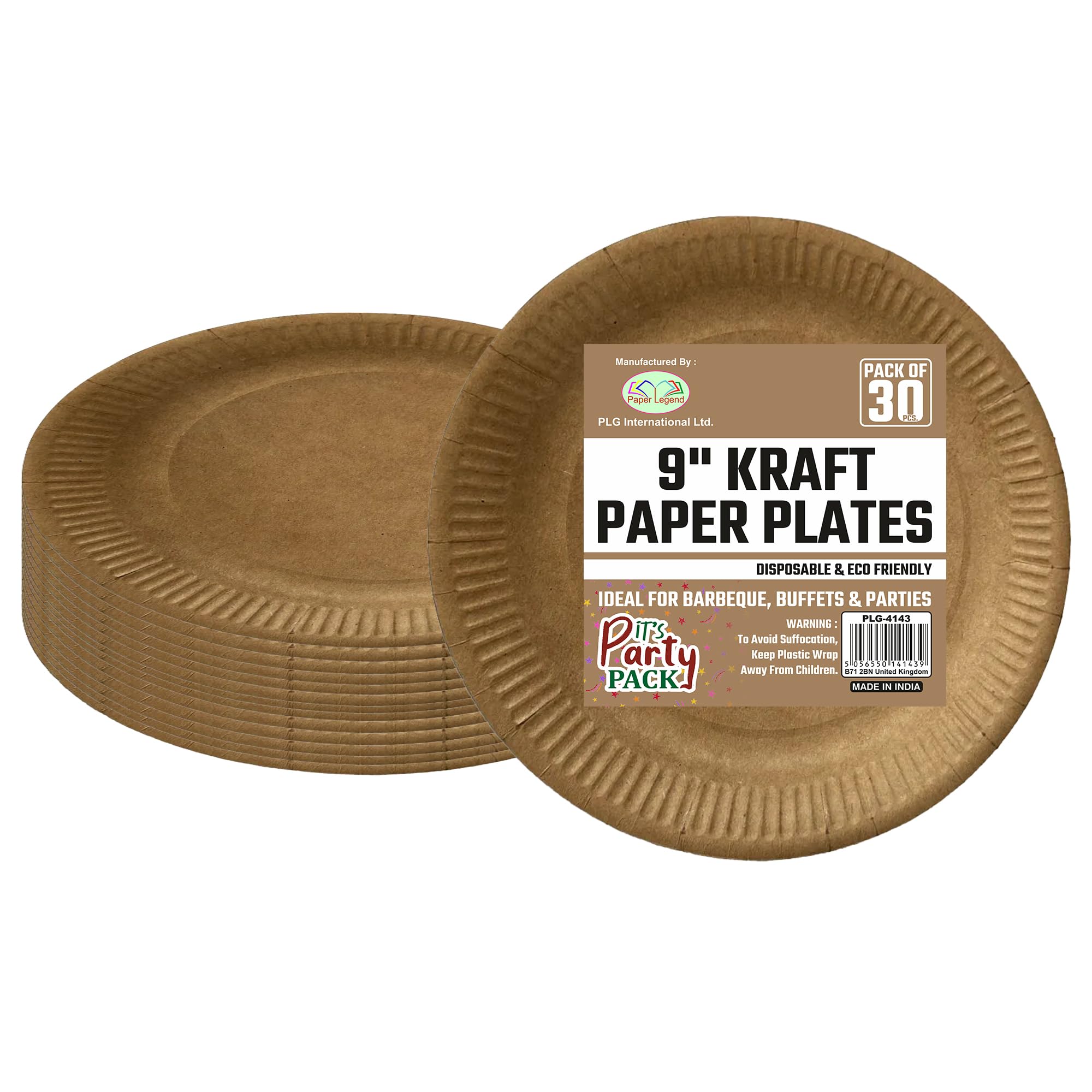 M1SS 9 Inch Disposable Kraft Paper Plates - Pack of 90 for All Occasions Outdoor Parties Catering, Food Grade, Recyclable Suitable for Hot & Cold Food