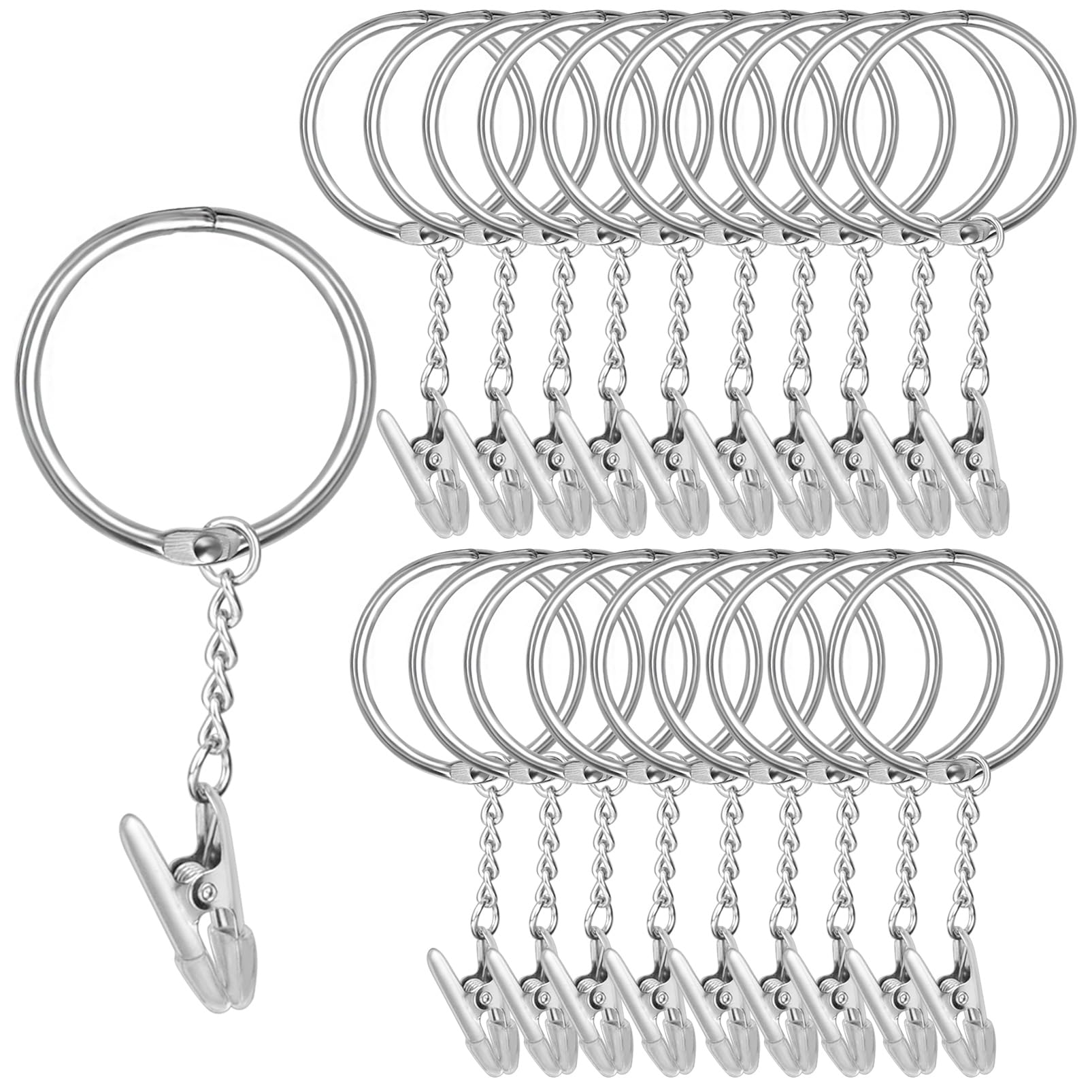 20 Anneaux Rideaux Avec Pinces - Métal Noir - Pour Tringle Jusqu'à 2.5cm - Suspension Rideau