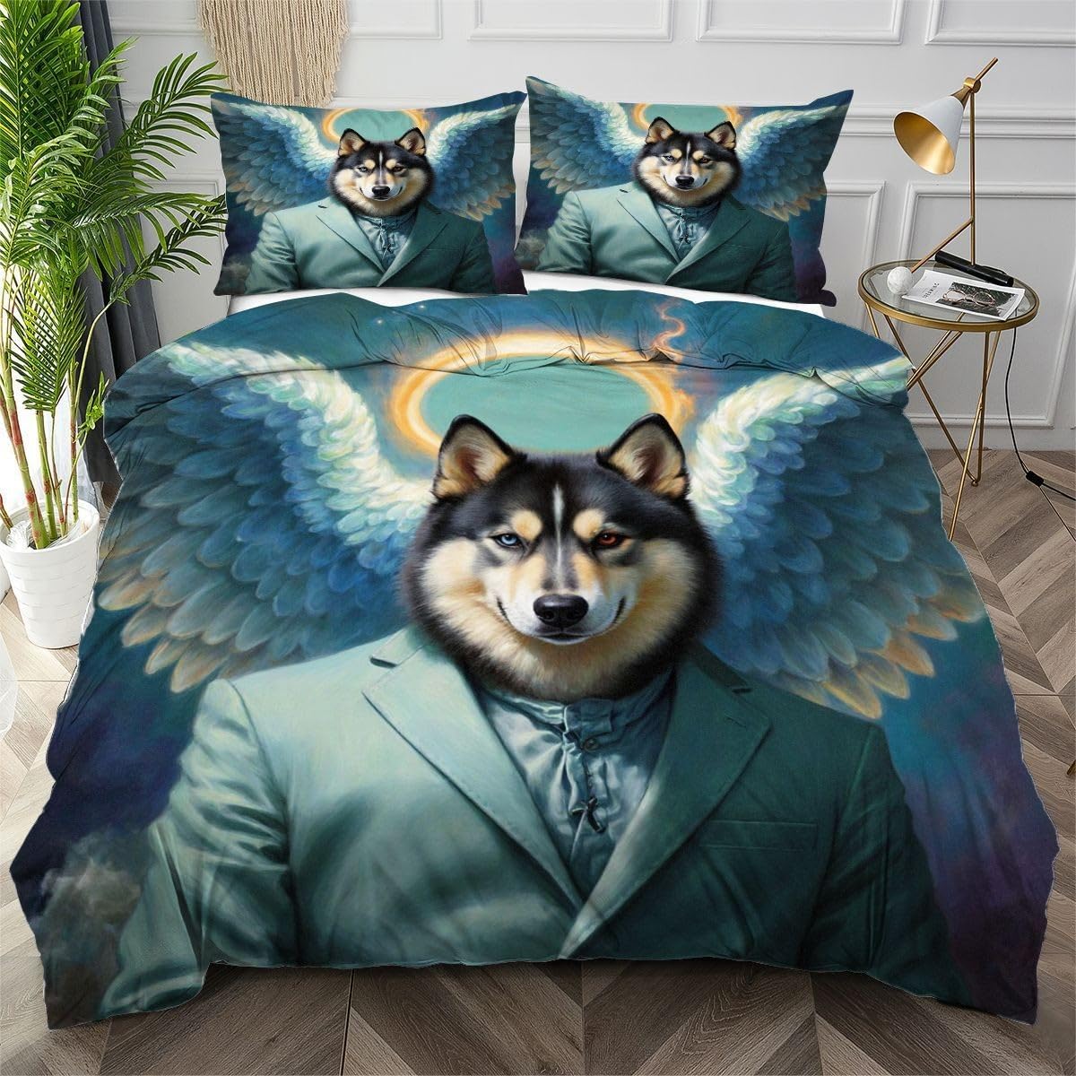 Housse de couette 240x260 chien bleu parure de lit respirante AW4536