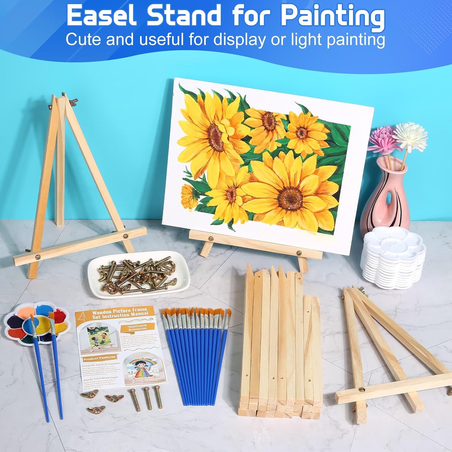 16 Pack 9 Inch Wood Tabletop Easel Canvas Stand Bulk for Painting