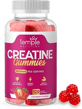 NEW Creatine Monohydrate Gummies 5000mg for Men & Women - 120 Chewable Creatine Gummies 1 Months Supply - Strawberry Flavoured Creatine, Pre Workout Gym Supplement, Suitable for Vegans