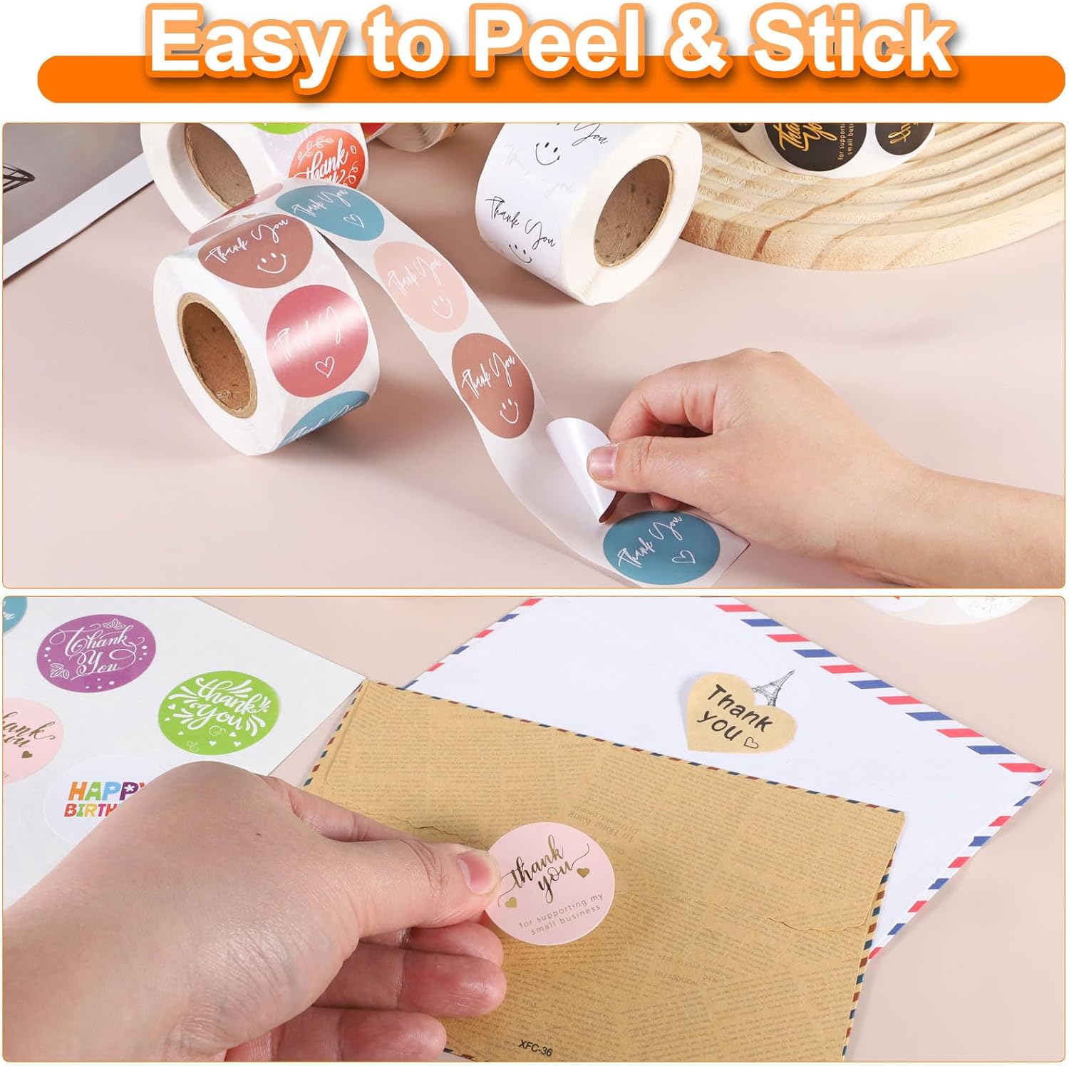 uxcell 500 Pcs Thank You Stickers, 1.5" Self Adhesive Round Seal Label Seal Stickers for Birthday Party Cards Shop Envelope Packaging Wedding Invitations, Blue Style P - Image 3