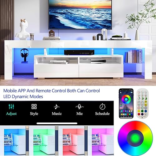 Miniatura 21 de Uspeedy Soporte de TV de 70 pulgadas para TV de 75/80 pulgadas, moderno soporte de TV LED para sala de estar, soporte de TV negro, centro de Negro