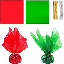 Christmas Cellophane Sheets 12x12" Green Red, 200Pcs Holiday Gift Wrap
