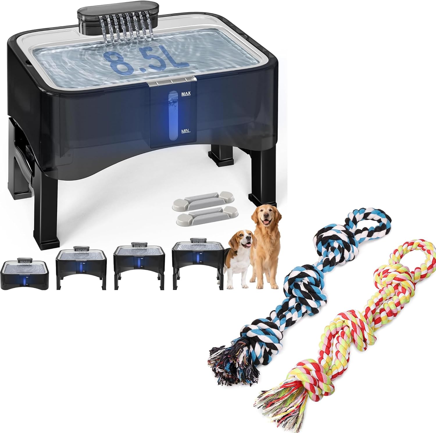 UPSKY 2.25Gal Elevated Dog Water Fountain with Dog Rope Toys 2 Nearly Indestructible Pet Toys for Medium to Large Breed