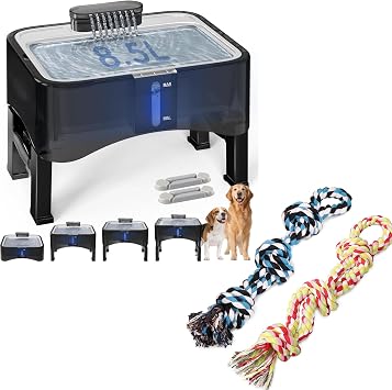 UPSKY 2.25Gal Elevated Dog Water Fountain with Dog Rope Toys 2 Nearly Indestructible Pet Toys for Medium to Large Breed