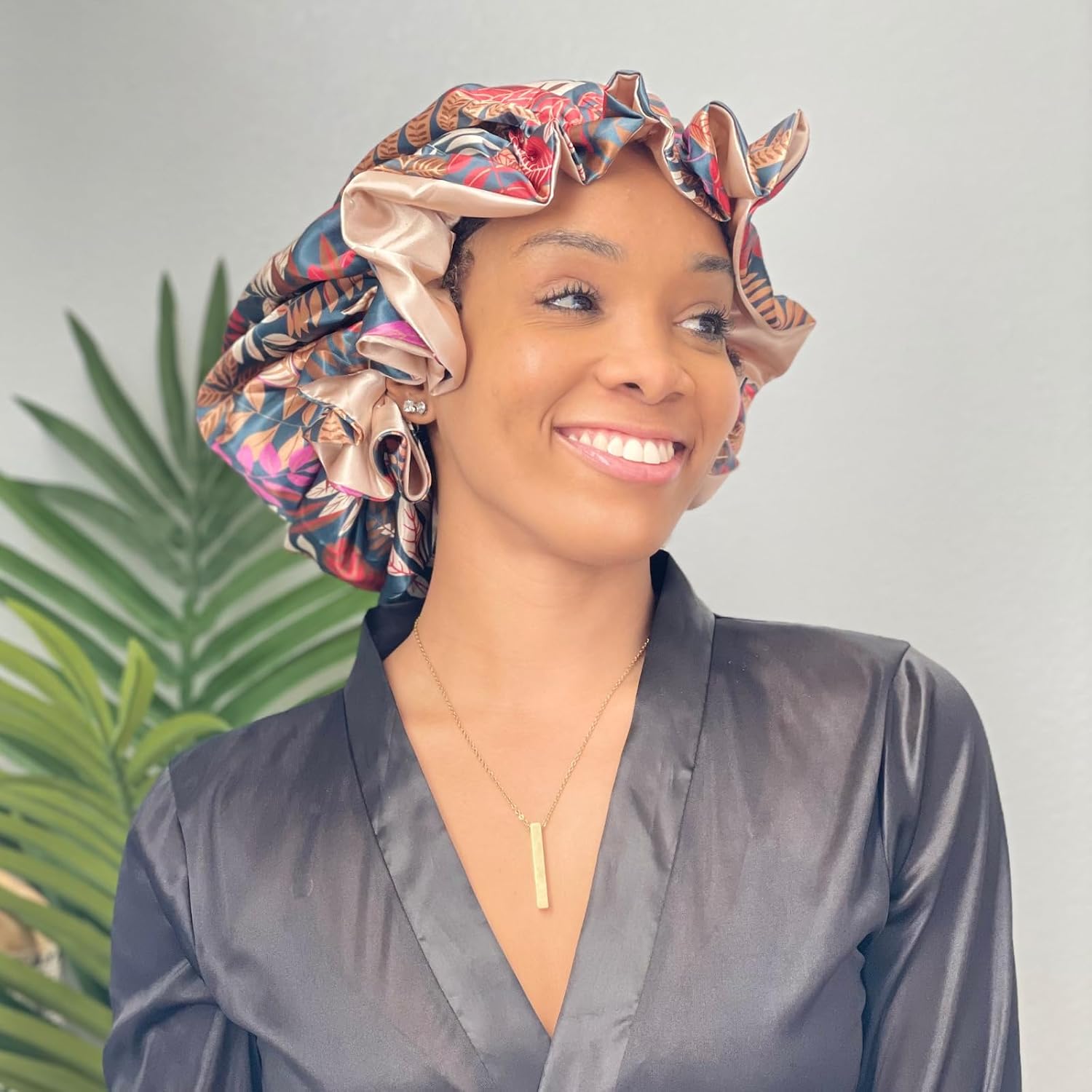 BonnetKits Satin Bonnet for Sleeping – Women Silky Sleep Cap, All Hair Adjustable Bonnet Stays On All Night