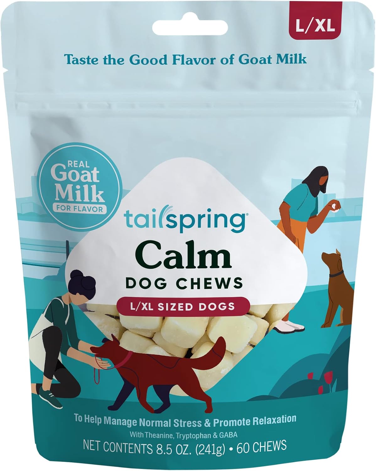 TAILSPRING Calm Functional Chew Supplement for Dogs, Made with Goat Milk, Theanine, Tryptophan & GABA, 60 Chews (Large/X-Large, 60…