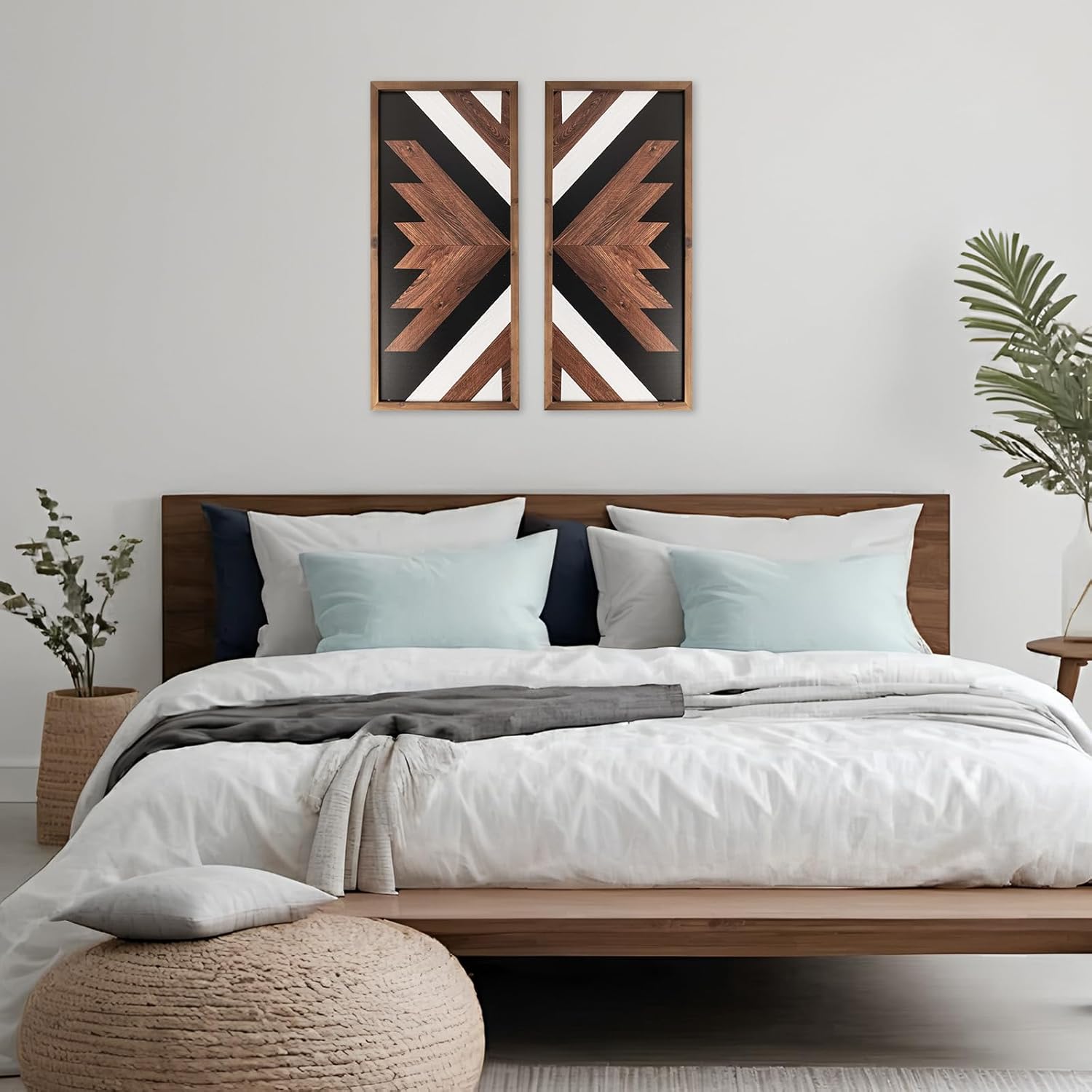 Set of 2 Aztec Wall Decor Wooden Framed, 20.9"x9.8" Western Wall Art, Black White Southwestern Native American Modern Boho Bathroom Bedroom Living Room Rustic Farmhouse Decoration for Home