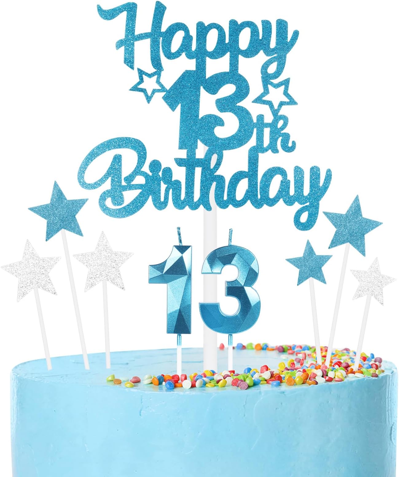 13th Birthday Candles - Blue Number 13 Candles for Cake Toppers