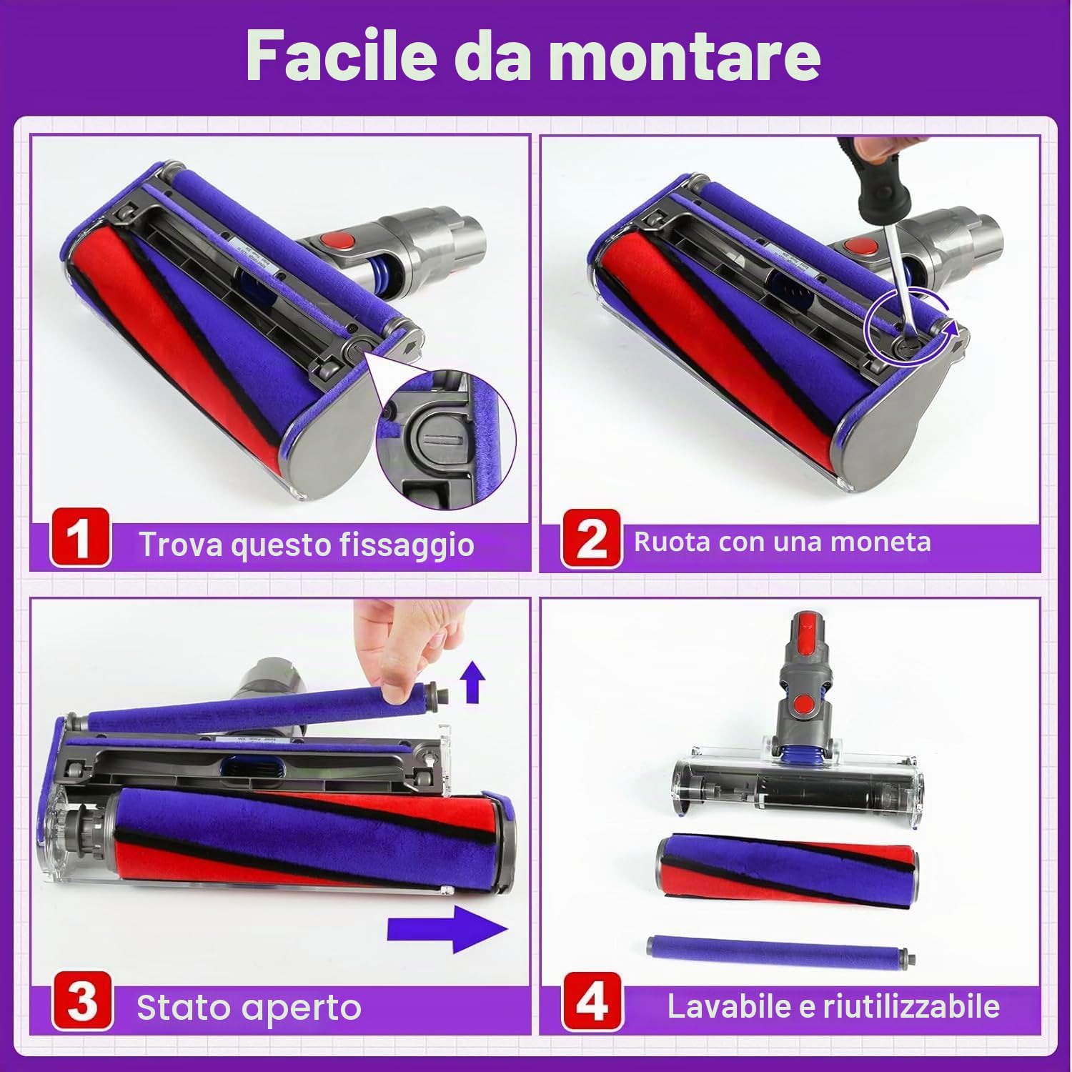 Bocchetta a rullo morbido per aspirapolvere Dyson V7 V8 V10 V11 V15 SV10 SV11 SV12 SV14 SV15