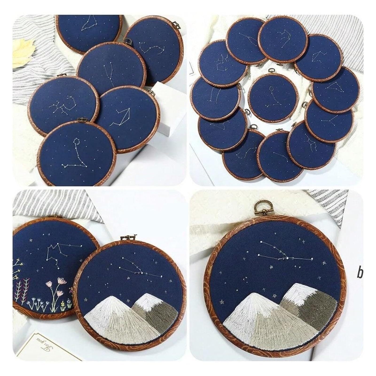 Bastidores para bordados 8 piezas/juego de mini aros bordado | Marco de exhibición de plástico de madera imitado redondo, aro de punto de cruz circular reutilizable