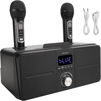 Karaoke Machine, Home Karaoke System with 2 Wireless Microphones, Supports AUX, USB, TF, for Home Parties Black