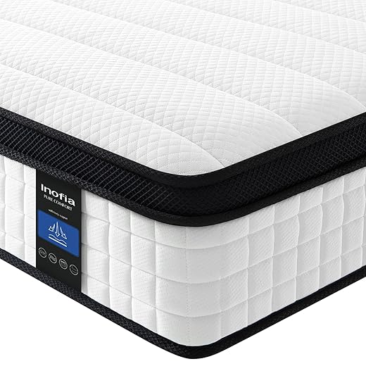 Inofia Double Memory Foam Sprung Mattress 10.6 Inch,4FT6 Spring Mattress with Innovative Memory Foam and Soft Knitted Fabric,The Elegant Collection(135x190x27cm)