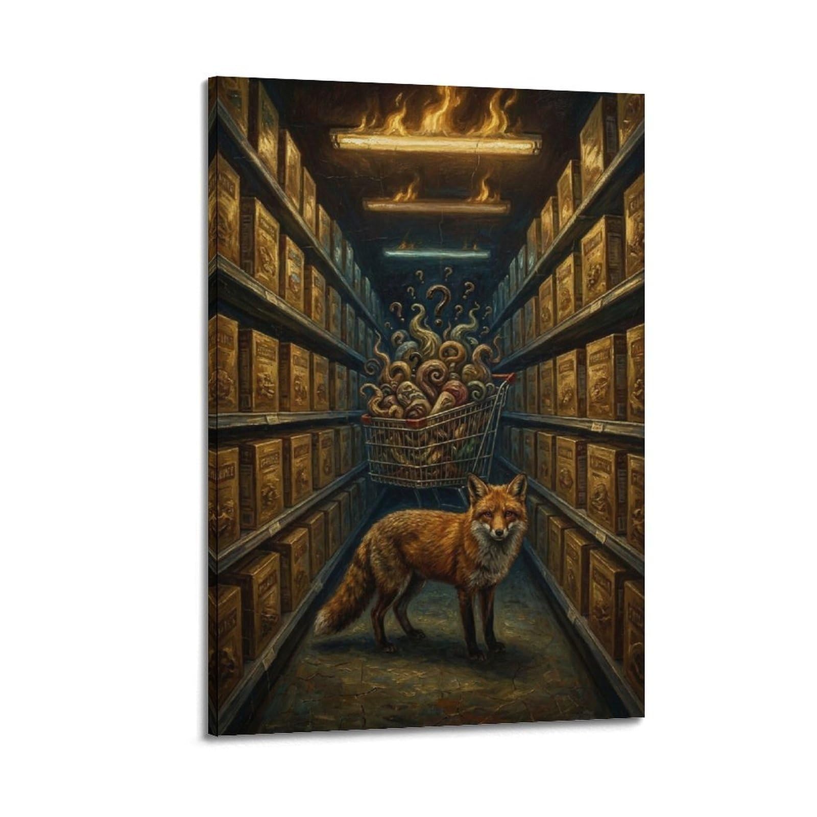 XKUGA Surreal Vintage Animal Poster Fox Endless Options Satire Modern Decorative Canvas Prints - Ideal Wall Art for Family, Man Cave, Game Room, Boys & Girls Bedroom 20x30inch(50x75cm)