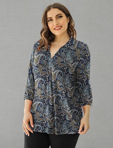Miniatura 6 de REDHOTYPE Blusas de talla grande para mujer, camisas de manga 34, cuello en V, blusas casuales de trabajo