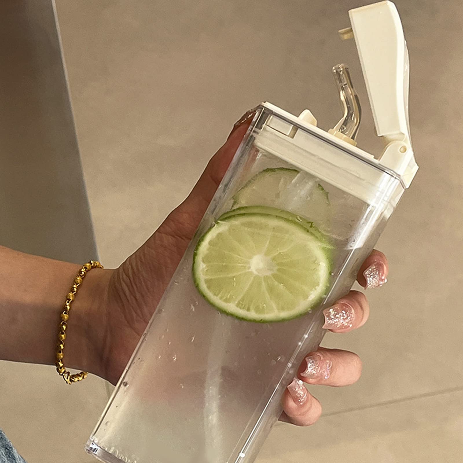 Bouteille D'eau Plate Carrée - Forme Boîte, Avec Paille - 335 Ml, Légère, Sans BPA - Idéale Sport, Randonnée, école, Voyage
