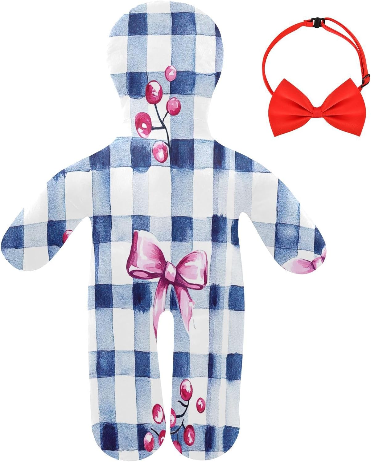 Bow Tie Grid Human-Shaped Pillow Soft Body Pillows Washable Velvet Pillows for Anxiety Relief Sleeping Cuddling & Support