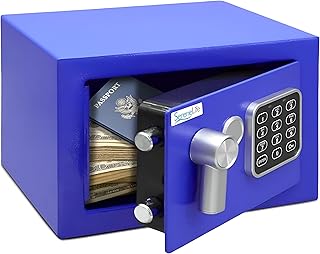 SereneLife caja fuerte digital, De acero premium, Almacenamiento seguro para efectivo, Armas, Joyas, Ideal para hoteles, Gabinetes y uso domestico, Acceso electronico y mecanico, 2 llaves