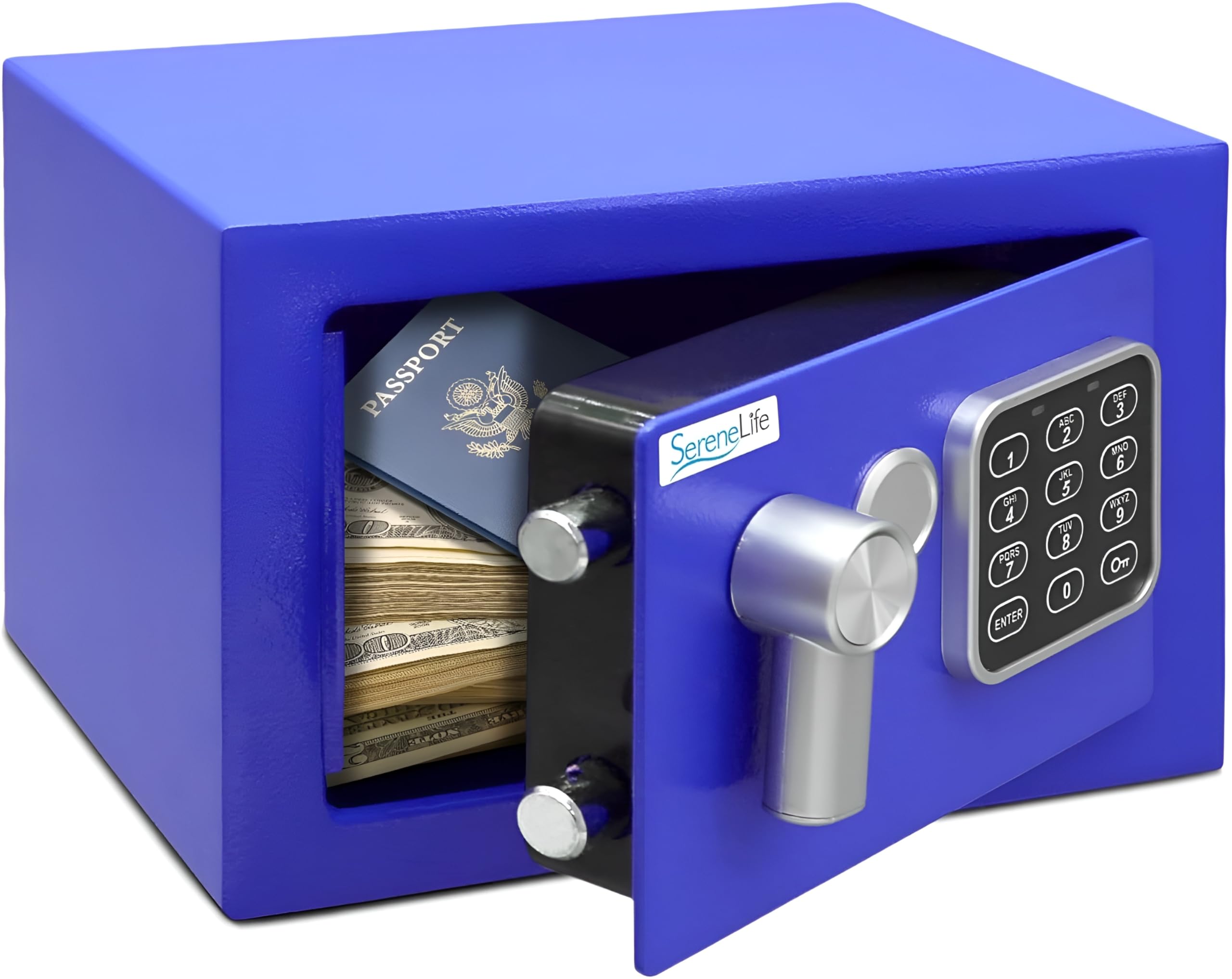 Coffre-fort numérique bleu SereneLife en acier de 23x17x17 cm pour protéger vos objets