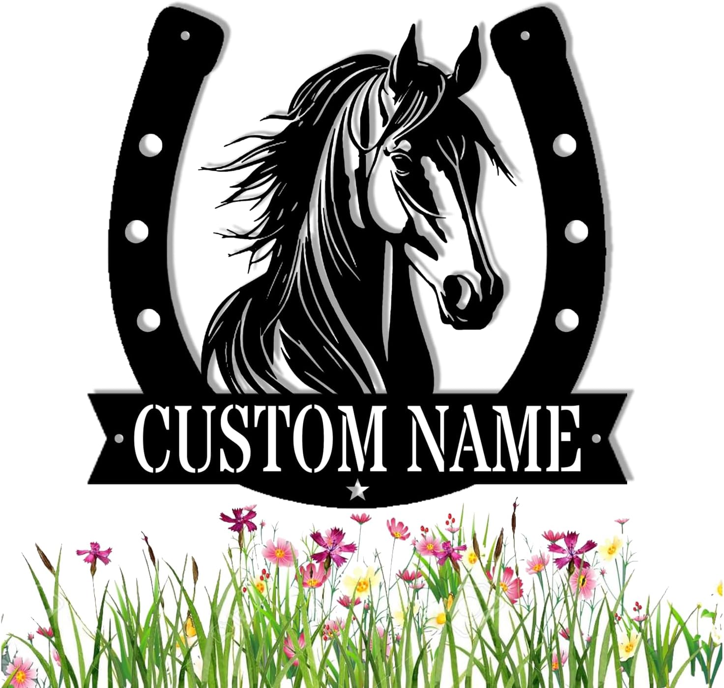 Amazon.com: IFHUH Personalized Horse Head Metal Sign Horseshoe Monogram ...