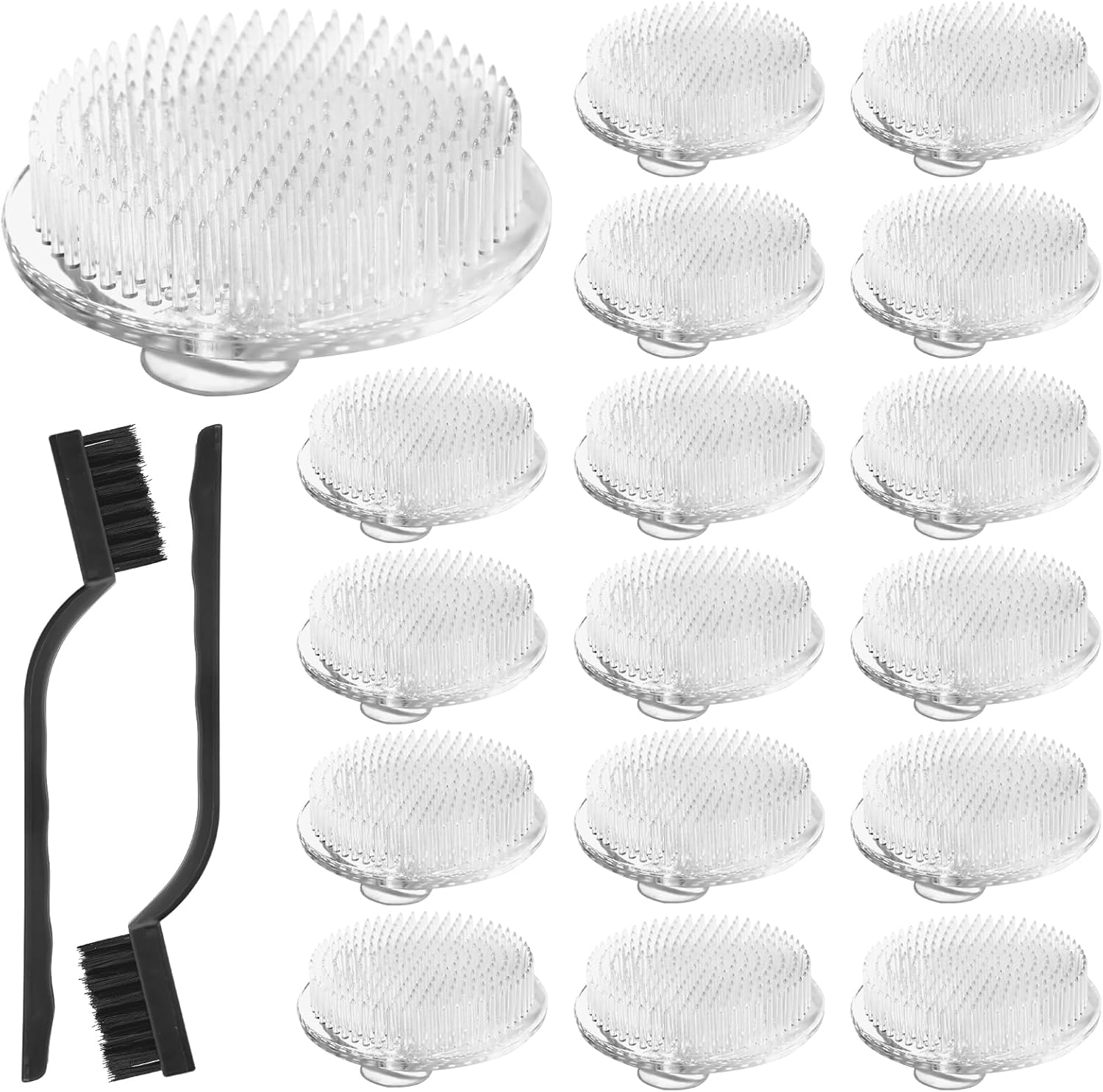 QWQKEFEUN Flower Frog,ikebana16 Exquisite Clear Plastic Three-Suction-Cup Flower Arrangement Holder＋2Cleaning Brush，Used forflower Frogs for Arrangements vase 70mm / 2.76 Inch (White) (16PCS)