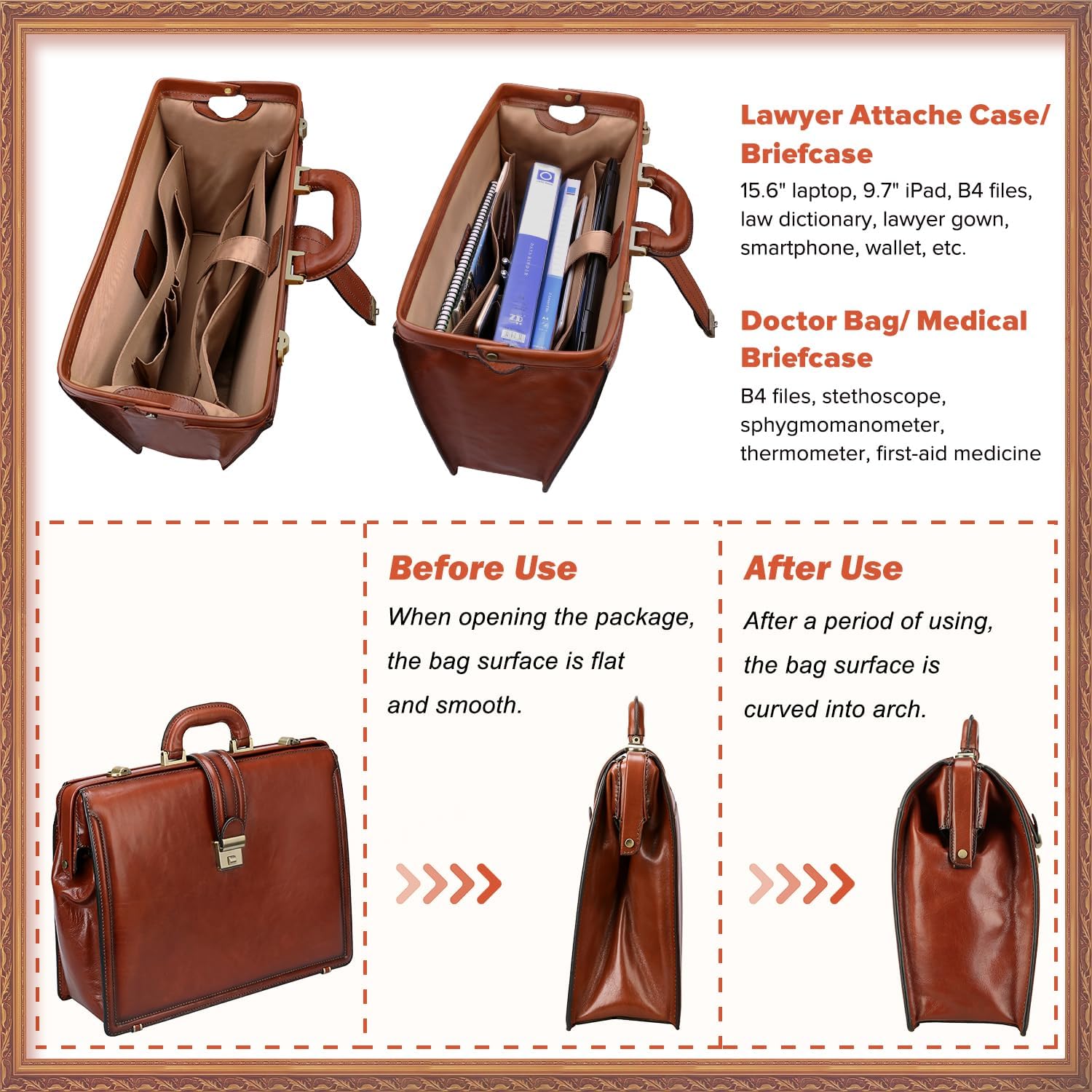 Banuce Vintage Full Grain Italian Leather Briefcase for Men 15.6 Inch Legal Attorney Lawyer Briefcase Doctor Bag Attache Case with Lock for Business Travel Work - Image 6