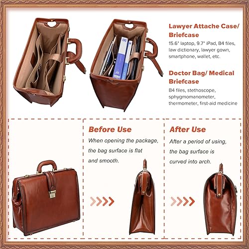 Miniatura 7 de Banuce Maletín vintage de cuero italiano de grano completo para hombres, 15.6 pulgadas, abogado legal, maletín para médico, bolsa de sujeción con