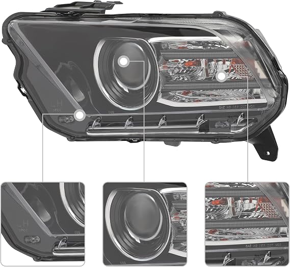 Front Headlight Assembly For 2013-2014Ford Mustang HID/Xenon w/LED DRL, HID Headlight Assembly, Right Passenger Side Replacement Head Light Lamp Assembly Black (Right Passenger Side)