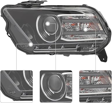 Front Headlight Assembly For 2013-2014Ford Mustang HID/Xenon w/LED DRL, HID Headlight Assembly, Right Passenger Side Replacement Head Light Lamp Assembly Black (Right Passenger Side)