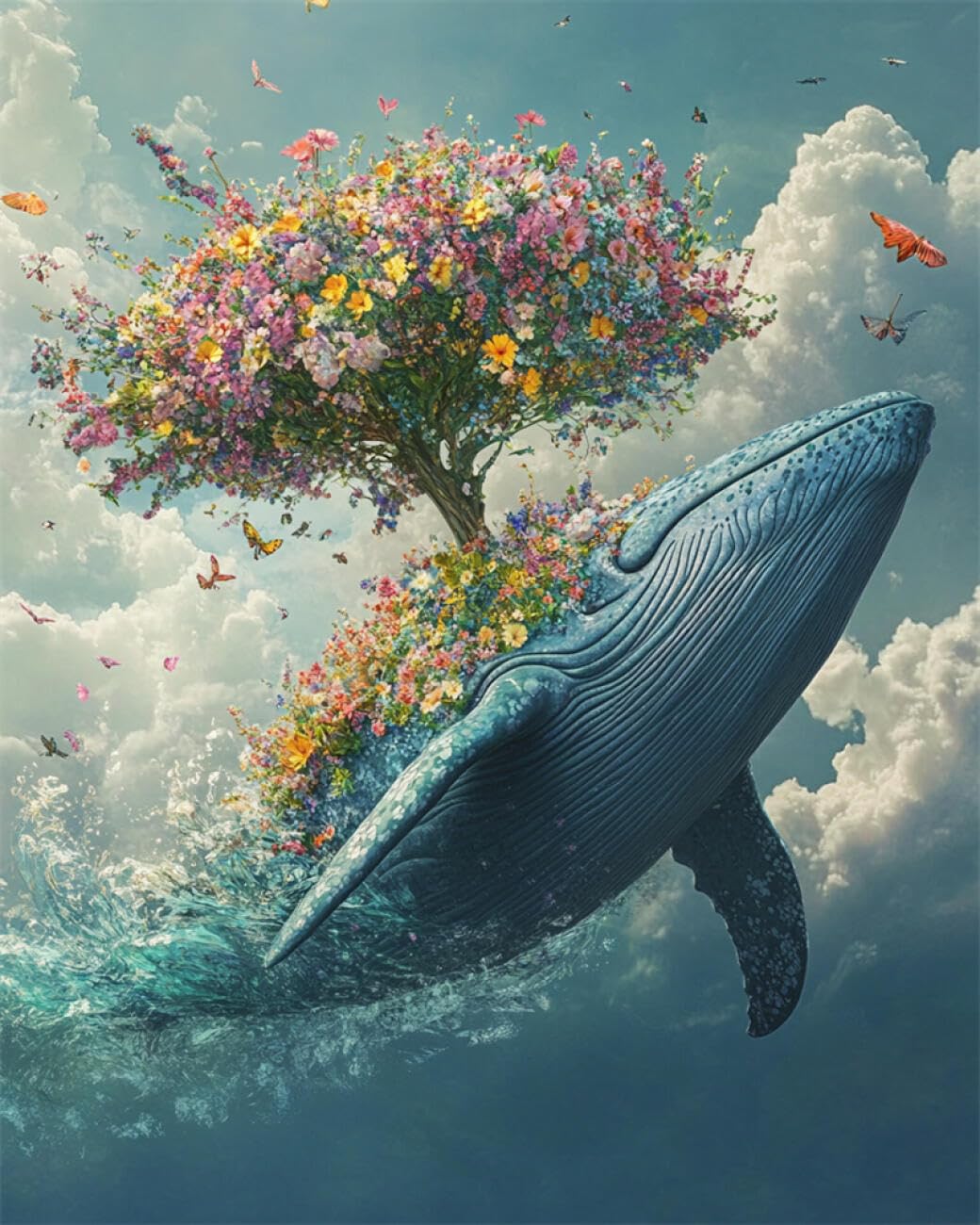 Rkflgew C Diy Seed Bead Embroidery Kits Whales And Flowering Trees 40X50cm