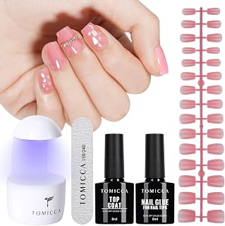 TOMICCA Soft Gel Nail Tips and Glue Gel Kit Easy Gel Nail Kit with 3 in 1 Extra Short Coffin Nail Tips, 8 in 1 Gel Nail Glue Top Coat and U V LED Nail Lamp Nail Extension Kit Diy Nails Art Home, Pink