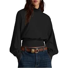 Womens Turtleneck Lantern Sleeve Tops Fall Shirts