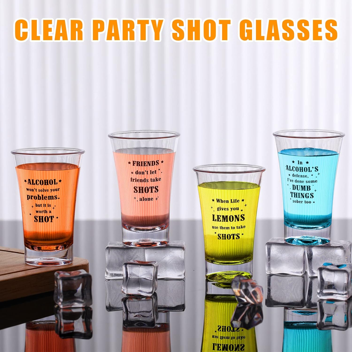 Tessco Set of 48 Acrylic Clear Party Shot Glasses 1.2 oz Heavy Bottom Shot Glasses Funny for Wedding Gender Reveal Birthday Party Favor Adults Gifts, 4 Styles