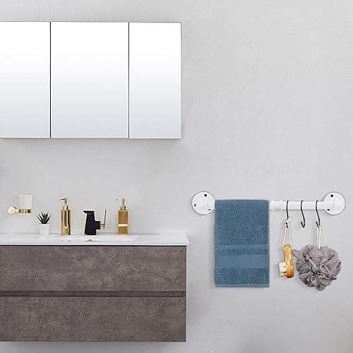 Vista 34 de Toallero de tubo industrial, resistente para montar en la pared, rústico, para baño (negro, 16 pulgadas)