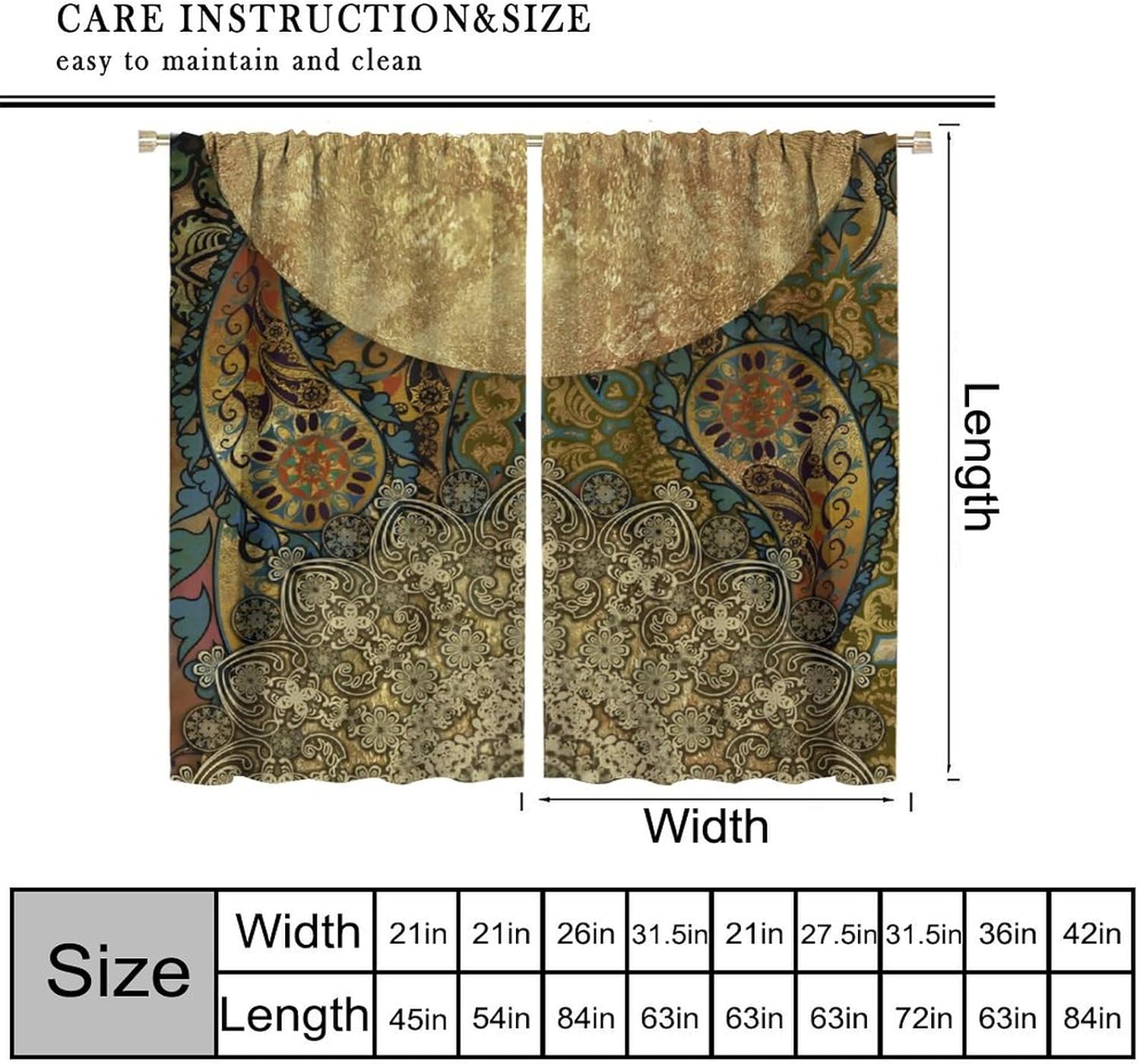 Colorful Mandala Boho Flower Curtains, Abstract Geometry Bohemian Mandala Floral Print for Room Window Decor, Rod Pocket Blackout Drapes for Living Room Bedroom Kitchen 2 Panel Set 21"W X 54"L