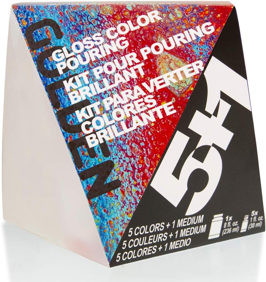 Fluid Acrylics by GOLDEN, Gloss Color Pouring Kit, 5 Color (1 fl. oz. Bottles) and 1 Medium (8 fl. oz. Bottle), Professional Acrylic Paint