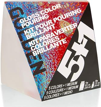 Fluid Acrylics by GOLDEN, Gloss Color Pouring Kit, 5 Color 1 fl. oz. Bottles and 1 Medium 8 fl. oz. Bottle, Professional Acrylic Paint