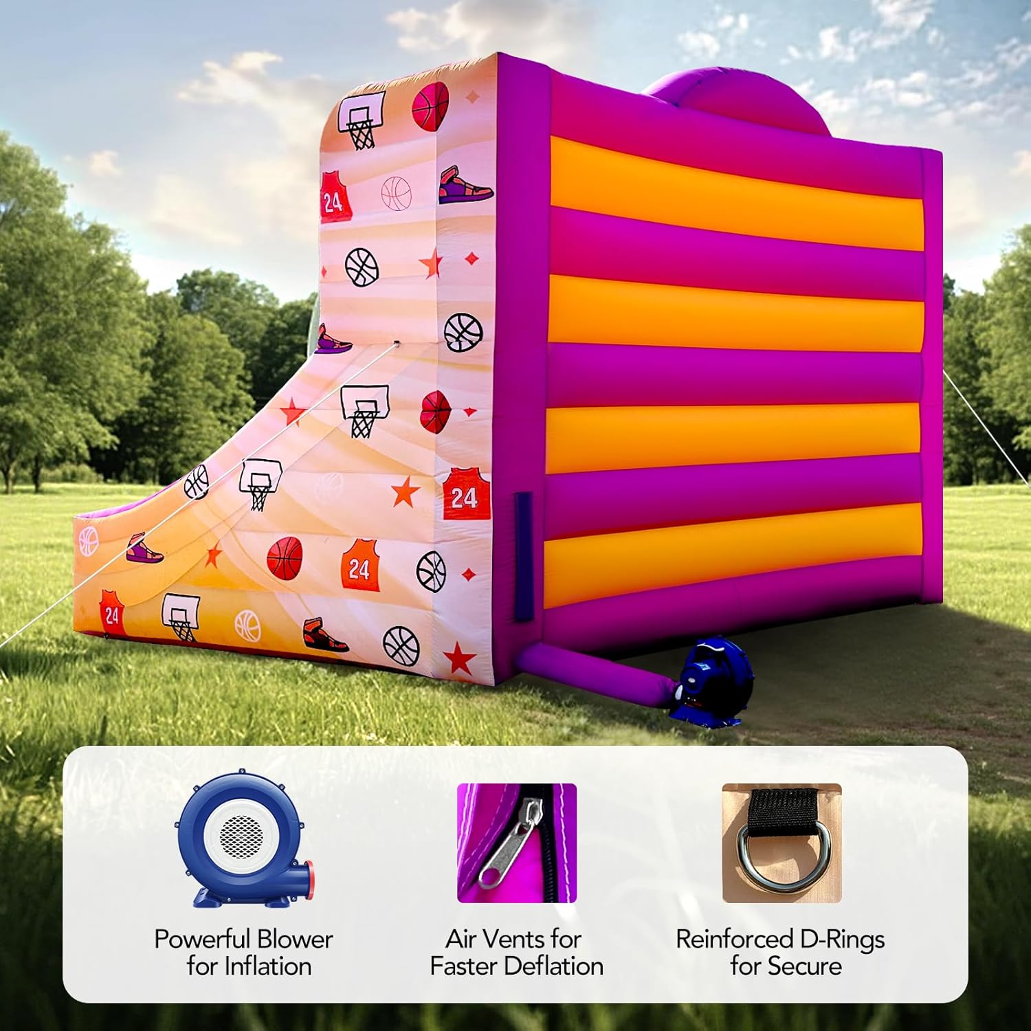13x10x10 Ft Inflatable Basketball Hoop Shot with Blower, 5 Hoops, 4 Balls, Portable Inflatable Basketball Game Ideal for Organized Events, Carnivals, Birthday Parties, Festivals