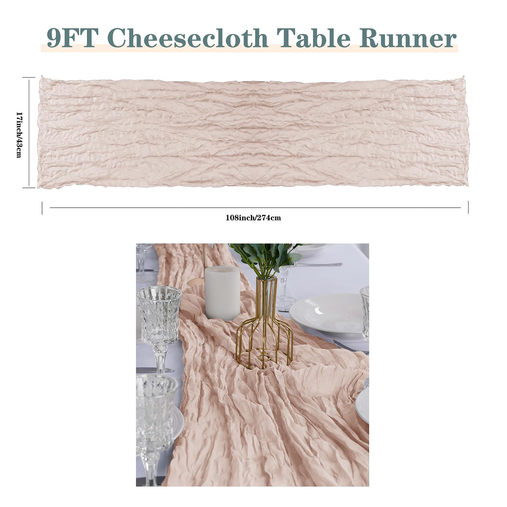 Paquete de 12 caminos de mesa de gasa marfil de 9 pies, 17 x 108 pulgadas, camino de mesa de gasa rústico, romántico, camino de boda para boda, despedida de soltera, decoración de otoño