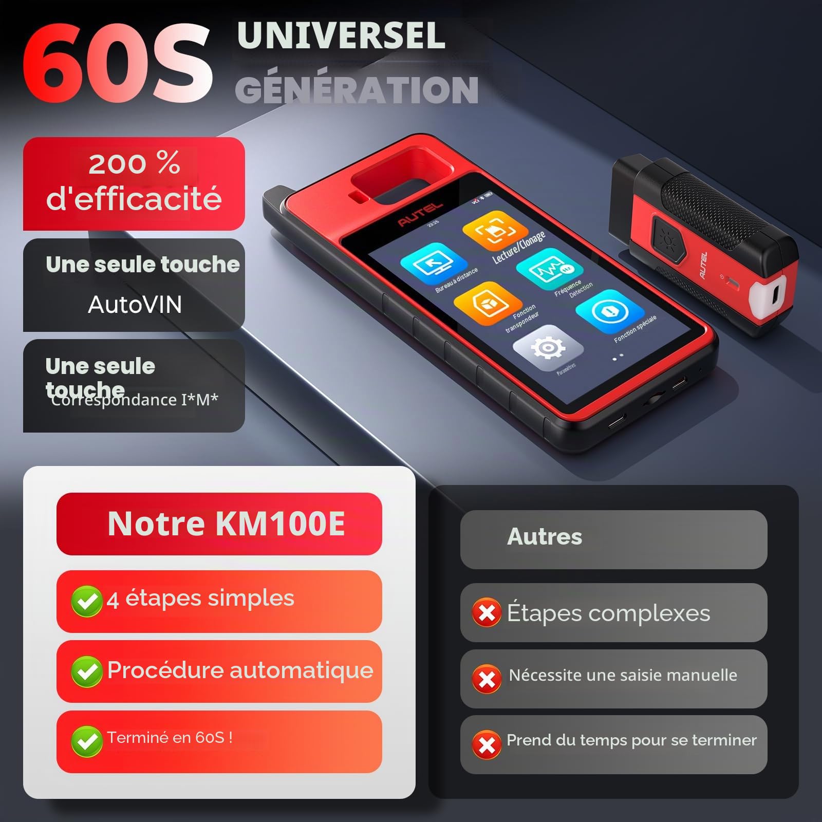 Autel MaxiIM KM100E Programmateur Clé Voiture, 2026 Identique au KM100 KM100(X) Diagnostic Auto, Lite Ver. de IM508S IM608S II Outil Programmation Clé, APB112 Intégré, Apprentissage OBD, Auto VIN