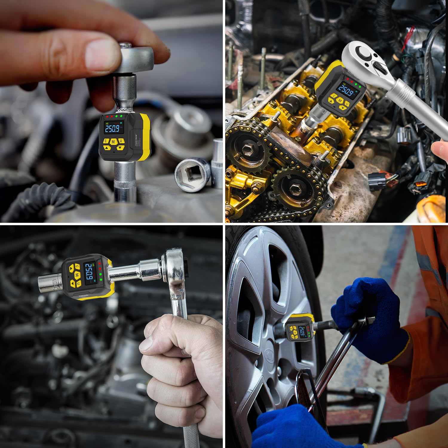 Zestaw cyfrowych adapterów momentu obrotowego 1/5.1 cm, dokładność ± 2% (3.7-76.2 m-lb), brzęczyk i wskaźnik LED, wstępnie ustawiony z przechowywaniem danych, cyfrowy miernik dynamometryczny z